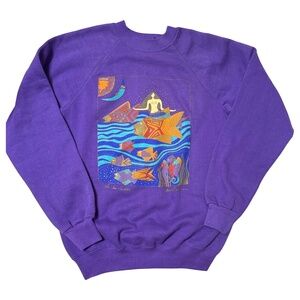 Hanes Sweatshirt Med 38-40 Purple Crew Neck Sleeve Classic Comfy‎ Mermaid Fish